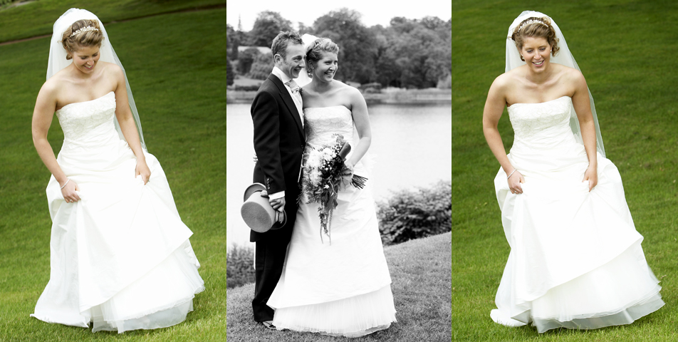 pictures of the bride by the lake at the wedding venue The mere golf and country club Knutsford Cheshire