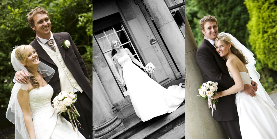 "bride and groom outside shrigley hall cheshire"