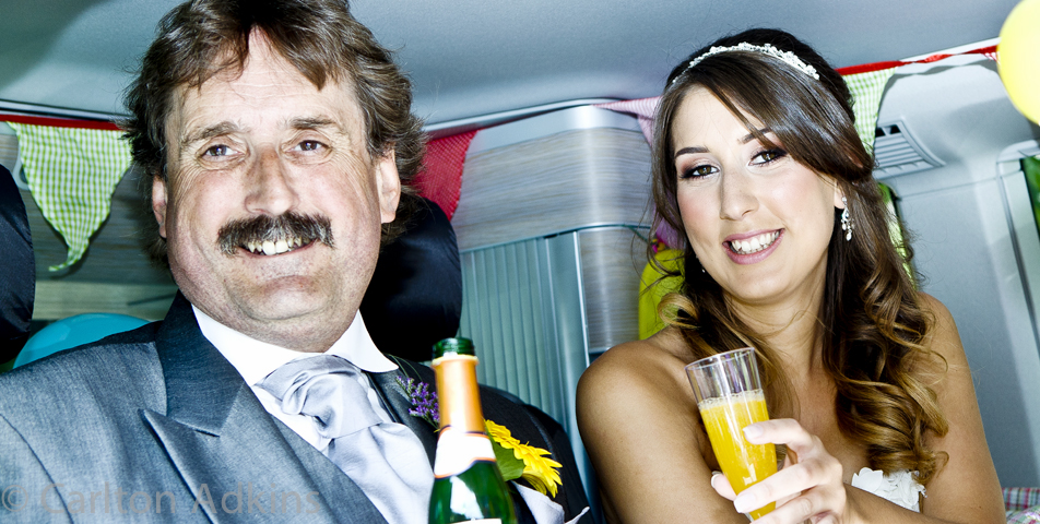 Creative wedding photography of the bride and groom on their way to the cheshire wedding venue