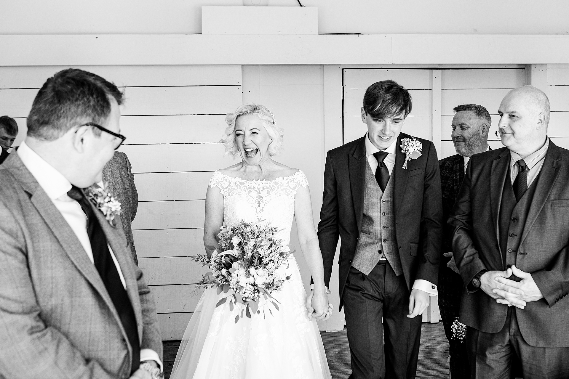 wedding photography in black and white shot at bash hall barn venue