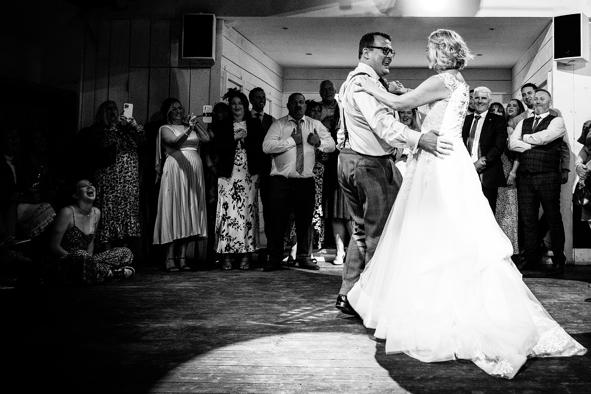 photography of the first dance at bash hall barn wedding venue