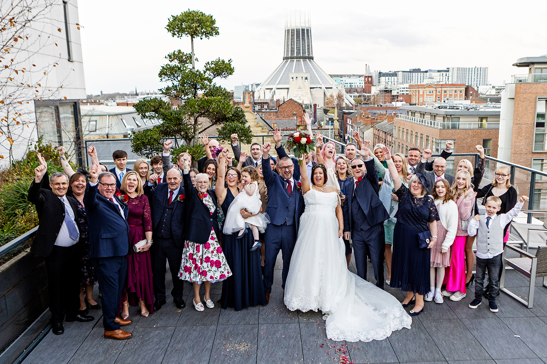 Wedding photography group shots at the Hope street hotel