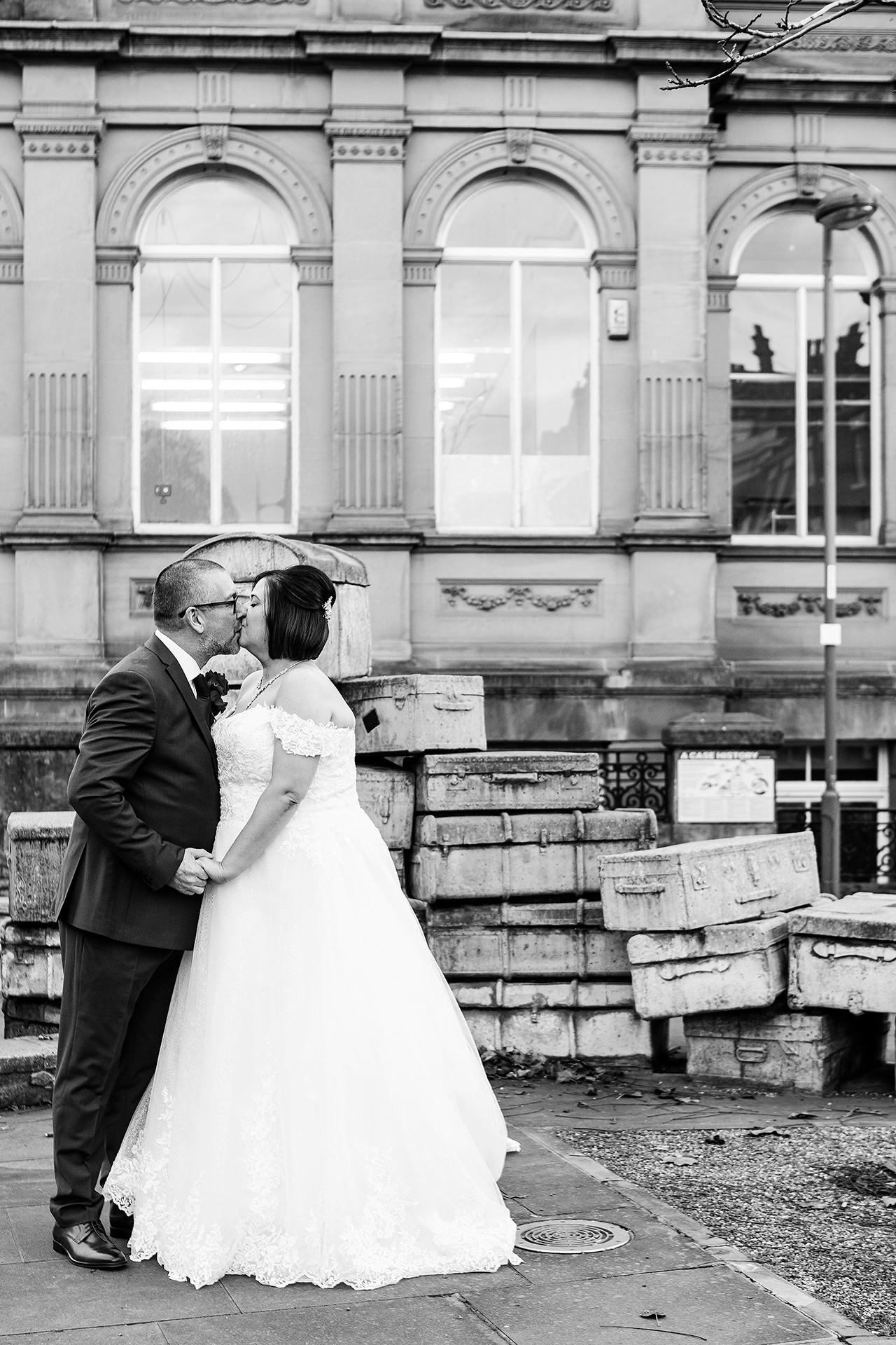 Black and white wedding photography of the bride and groom in Liverpool 