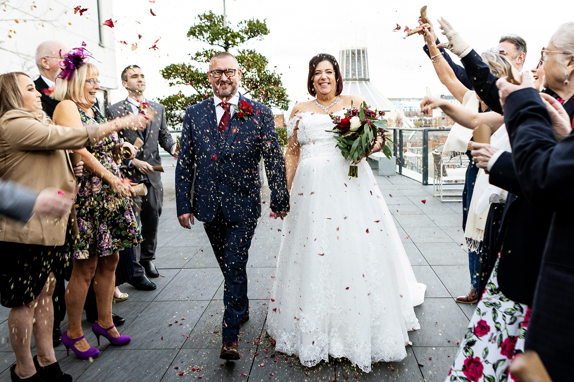 Wedding photography of the confetti at the Hope street hotel Liverpool 